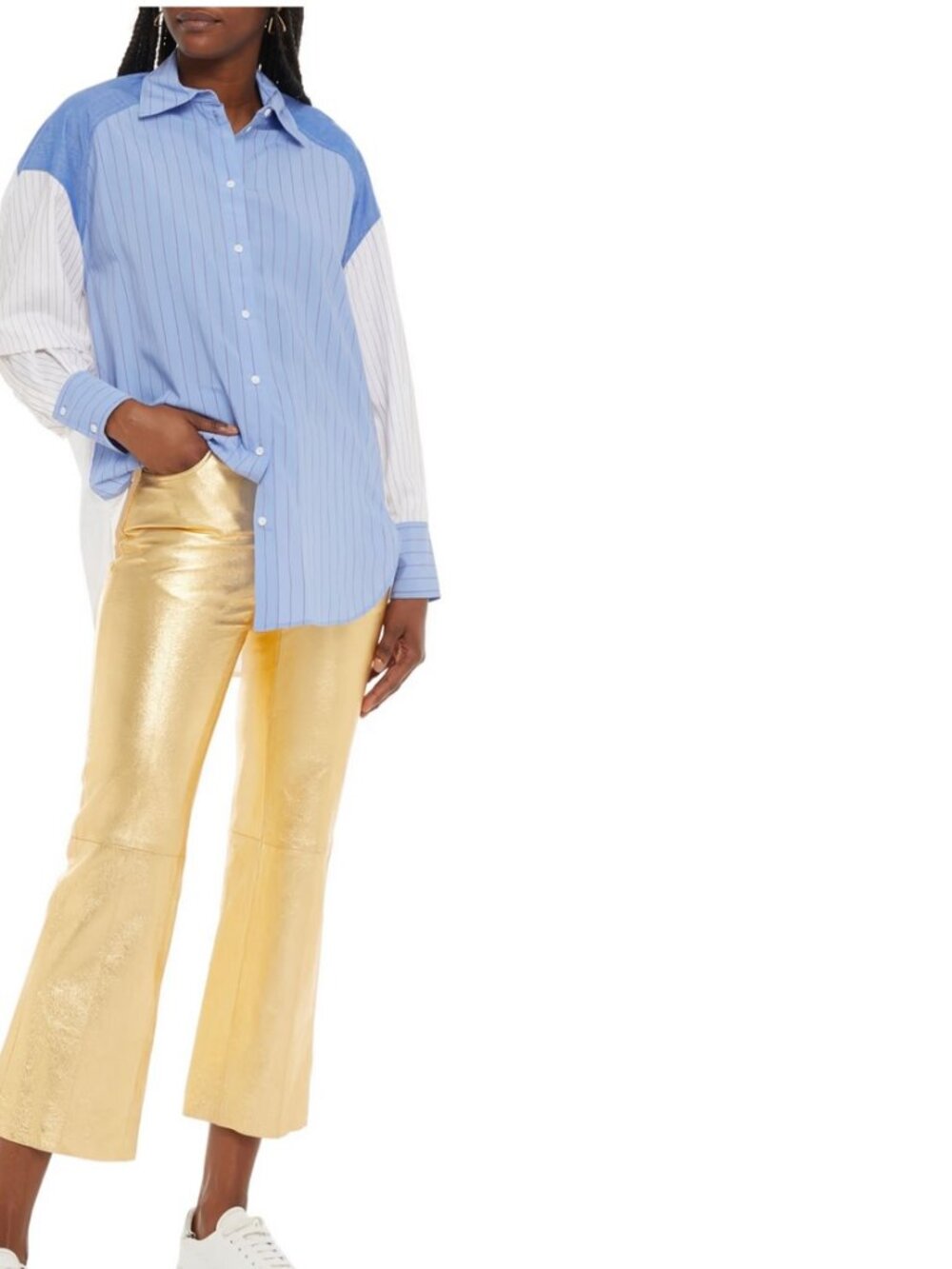NWT Sandro Gold Leather Capris Sz 38 - Picture 2 of 3
